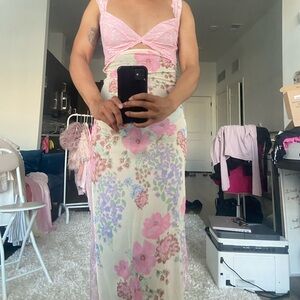 Pink mesh slip long dress by Free People size S